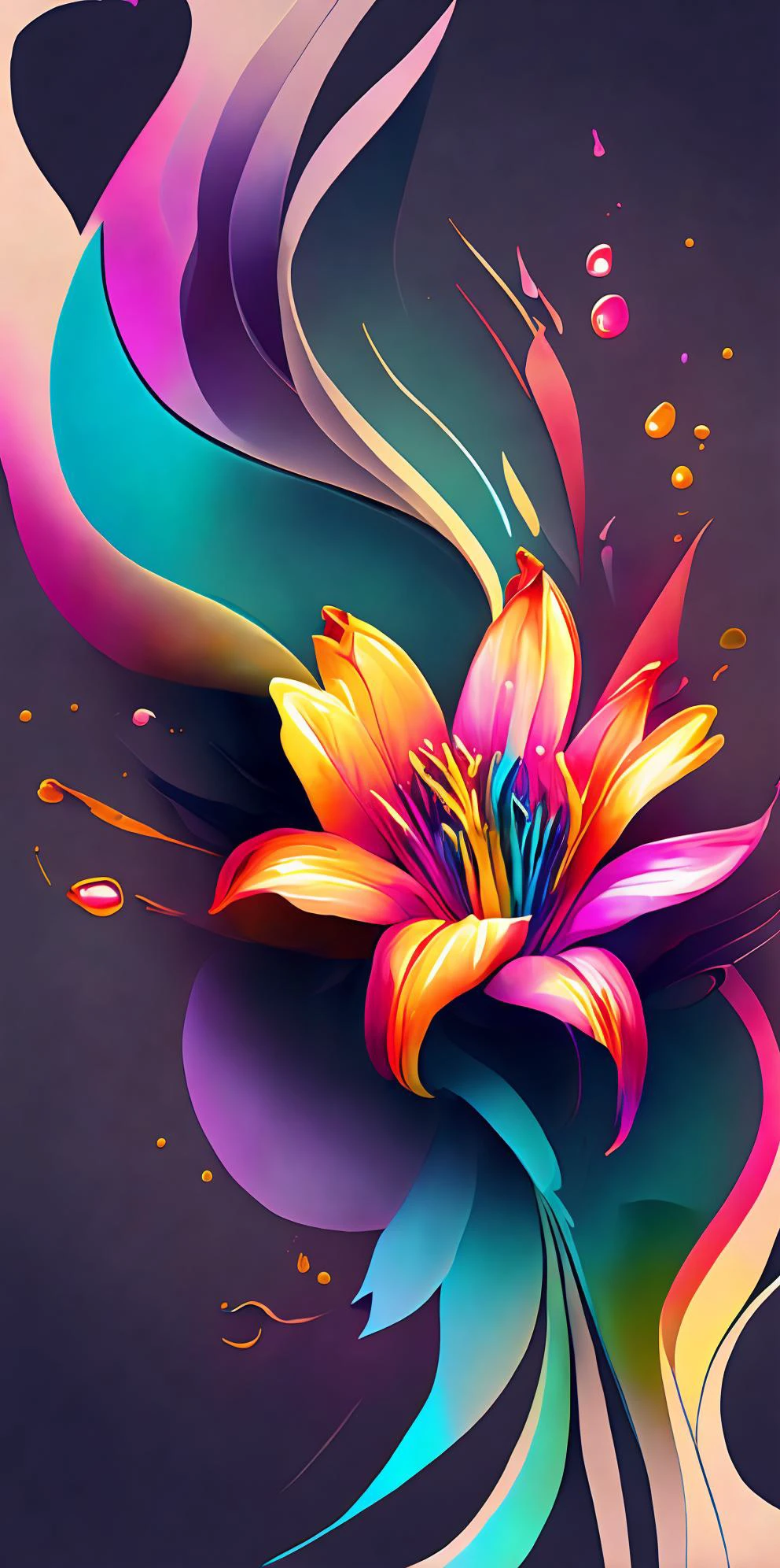 abstract rainbow lily flower, wallpaper, flat design style, splash water, colorful, intricate