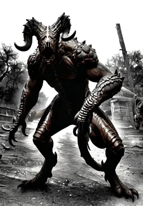 <lora:Deathclaw:0.8>, deathclaw, horror \(theme\),, (masterpiece, best quality, absurdres, detailed, ultra-detailed:1.3)