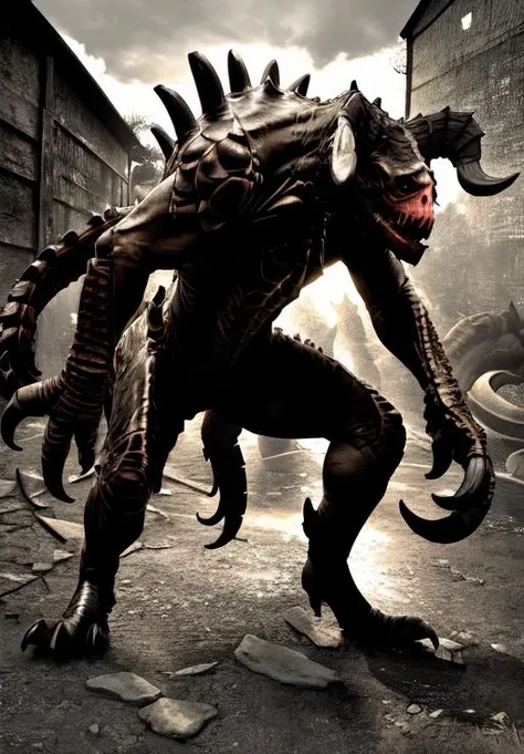 photo in horror style, mutant, scary creature, man and spider, in a dark room of a space station, looking out of the darkness, gothic lighting, depth of field, bokeh