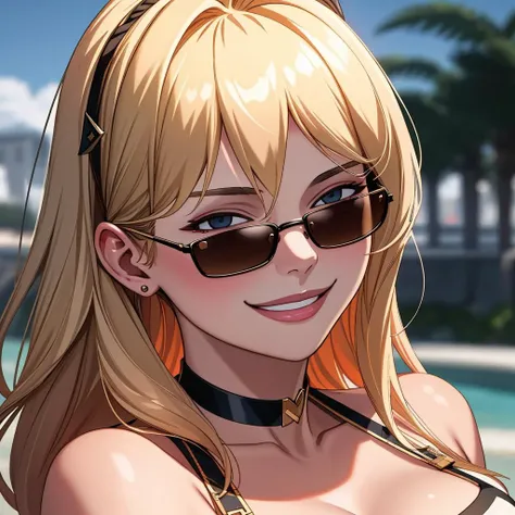 ((Masterpiece, best quality,edgQuality)),smug,smirk,IncrsAnyasHehFaceMeme,
Blonde Nadia with sunglasses and a choker,
<lora:AnyasHehFaceMeme:1>,
<lora:Ultimate_Nadia:0.5>