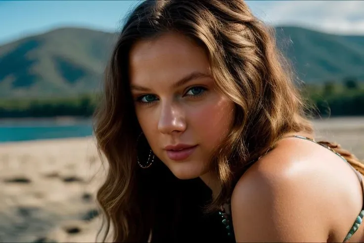 <lora:t4yl0rsw1ft:0.9>, a Realistic full body photo of t4yl0rsw1ft woman, 1girl, solo, long hair, looking at viewer, blue eyes, blonde hair, jewelry, lying, barefoot, blurry, lips, ring, on stomach, head rest, realistic, professional Photography, Photorealistic, detailed eyes, RAW, analog, sharp focus, 8k, HD, DSLR, high quality, Fujifilm XT3, film grain, award winning, masterpiece