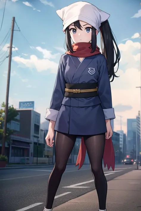 pokemonakari, <lyco:pokemonakari-lyco-nochekaiser:1>,
pokemonakari, black hair, (grey eyes:1.5), long hair, ponytail, sidelocks, (small breasts:1.2),
BREAK black pantyhose, black undershirt, brown footwear, head scarf, jacket, loose socks, pantyhose, red scarf, sash, scarf, shoes, socks, white headwear, white pantyhose,
BREAK looking at viewer, (full body:1.2), upper body,
BREAK outdoors, city, sky,
BREAK <lyco:GoodHands-beta2:1>, (masterpiece:1.2), best quality, high resolution, unity 8k wallpaper, (illustration:0.8), (beautiful detailed eyes:1.6), extremely detailed face, perfect lighting, extremely detailed CG, (perfect hands, perfect anatomy),