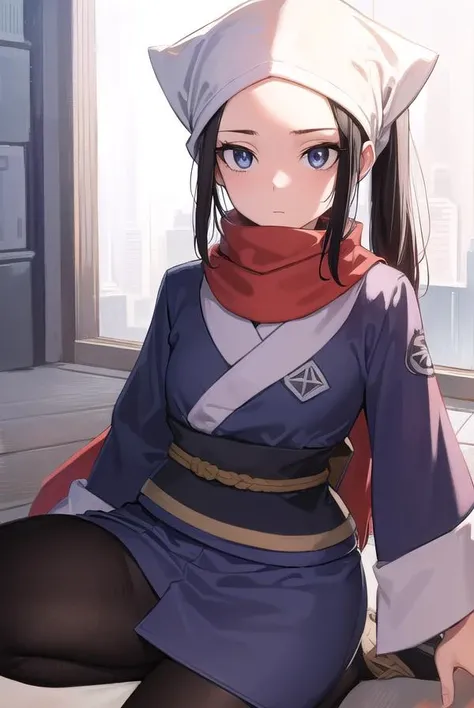 beautiful, masterpiece, best quality, extremely detailed face, perfect lighting, 1girl, solo,  <lora:PokeAkari:1>, akari \(pokemon\), cowboy shot, sitting, spread legs