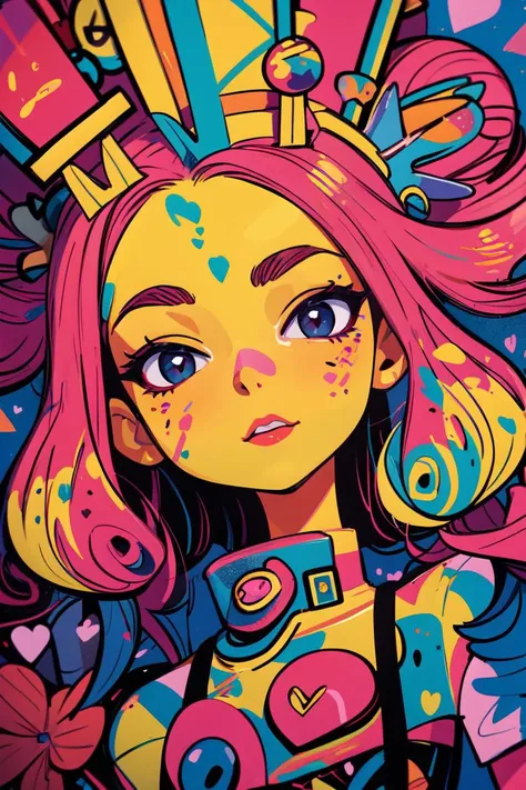 (best quality, ultra detailed), art badge, vibrant painting, 1girl, solo, heart, <lora:tbh86-:0.9>