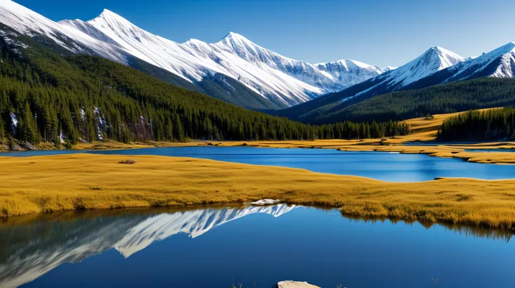 snow mountain,lake,grassland,prospect,blue sky,say,tree,rich colors,high definition,<lora:èªææå½±beta2:0.3>,medium view,