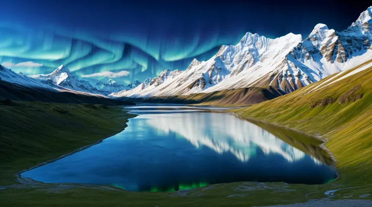 snow mountain,lake,grassland,high definition,aurora,, snow mountain,river,grassland,prospect,blue sky,say,rich colors,high definition,<lora:èªææå½±beta2:0.3>,