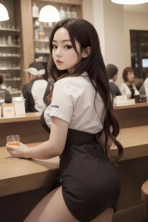 Masterpiece, best quality, 1girl, <lora:kwFemaleBeta32_v13:0.6>, waitress, restaurant, food, drink