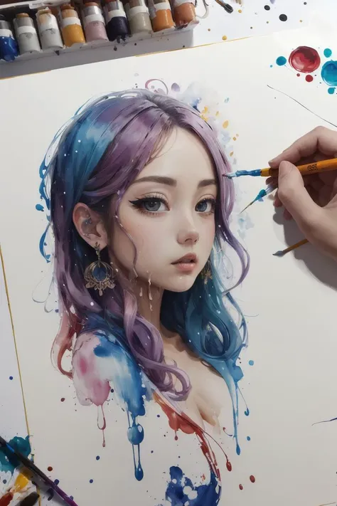 Colorful, multiple colors, intricate detail, splash screen, photorealistic, intricately detailed fluid gouache painting, calligraphy, acrylic, watercolor art, Masterpiece, best quality, 1girl, <lora:kwFemaleBeta32_v13:0.5>, waifu