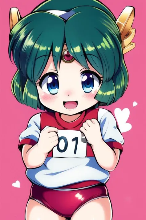 <lora:REMI:1>,REMI, blue_eyes, short_hair, green_hair, hairband, child, chibi,
buruma, blush, gym uniform, smile, open mouth, name tag, child,
masterpiece, high quality, very_high_resolution, large_filesize, full color,