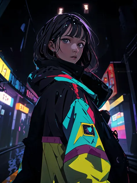 1girl, elegant winter coat, outside, street corner with heavy rain, raining, wet, wet hair, asymmetrical blunt_bangs, sanpaku_eyes, <lora:add_detail:0.7>