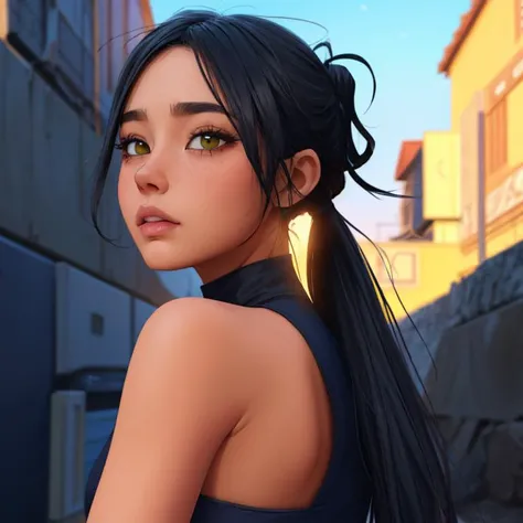 masterpiece, best quality, (close-up:1.2, from below:1.17, dynamic angle:1.1), 1girl, (realistic), detailed skin, (looking at viewer, straight on), 
(subsurface scattering:1.5) cinematic lighting, (backlights:1.5), dark shadows, green_studio_lights, purple_studio_lights, ((background: 3D_neon_graphics:1.13)),   
moeLily, low ponytail, toga himiko
<lora:moelily-nvwls-v1:0.5>
<lora:toga_himiko_v1:0.9>
<lora:sam_yang_offset_right_filesize:0.43>
<lora:lora_perfecteyes_v1_from_v1_160:0.2>
<lora:shinyskin:0.2>
<lora:skin_tone_slider_v1:1>
<lora:Color Separation_B_1.1:-0.5>
<lora:add_detail:0.6>