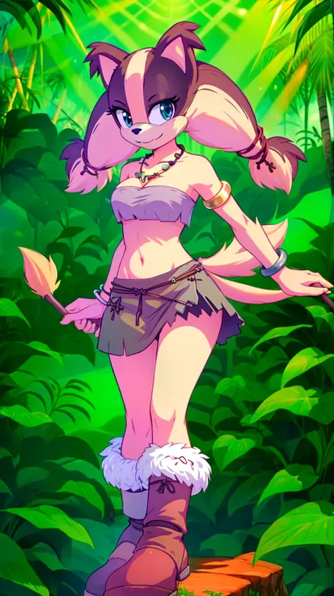 by Zackary911, kenket, kilinah, Zackary911, (((Asriel, woman, breasts, antrum, extremely detailed, extremely detailed legs, extremely detailed arms, extremely detailed face, perfectly detailed eyes, perfectly detailed anatomy))): 1.2, solo, perspective, curved thighs, huge thighs, curvature, embarrassed smile, (tail), totally blushed, nervous, looking at the viewer, forest, Brown bra, Brown loincloth, native, native tattoos, squatting, spread legs