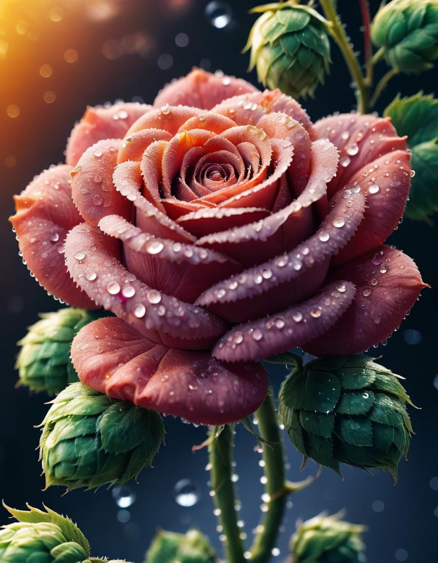 A close up of a rose with water droplets on it - SeaArt AI