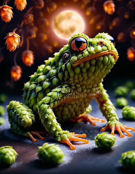 macro photo, a beautiful frog, glowing lights, beautiful magical sparkles, moon dust particulates, vibrant whimsical colors <lora:ral-hops:1> ral-hops