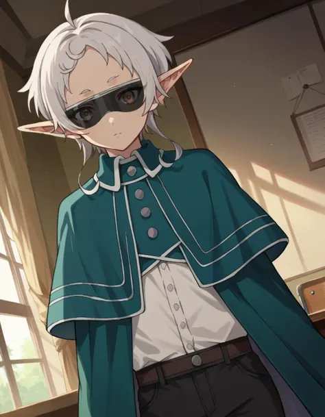 score_9, score_8_up, score_7_up, source_anime,
sylphy, <lora:sylphiette-ponyxl-lora-nochekaiser:1>,
sylphy, short hair, ahoge, white hair, pointy ears, elf,
sunglasses, pants, capelet, black pants, cape,
indoors, classroom,
looking at viewer, cowboy shot, dutch angle,