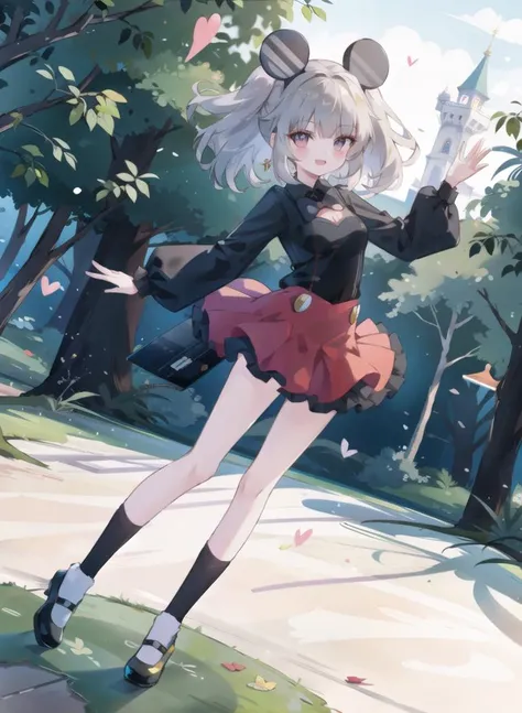 1girl,solo,mickey_mouse,in forest,mickey mouse ears, mickey,full body,smile,dance,Dutch angle
<lora:mickey_mouse_v10-10:0.8>