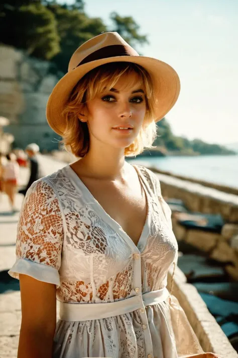 analog film photo ((light theme)), <lora:[UK]_-_Jill_St_John_XL:1> mt-jillstjohn, solo, (looking at viewer), realistic lighting, (blonde), (detailed skin), (detailed face), (happy:1.5), (Linen button-up dress, Espadrille sandals, Straw basket bag, Sun hat, Layered bracelets:1.4), (lake, calm waters, scenic shoreline, tranquil:1.5)
BREAK
(dynamic pose)
BREAK
masterpiece, zstyle, extremely detailed, best quality, ultra-detailed, ultra high res, (photorealistic:1.4), raw photo, (realistic:0.2), 8k HDR, 1girl, bokeh, f1.4, 40mm, photorealistic, raw, 8k, textured skin, skin pores, intricate details, <lora:ZStyle_-_Photography_Style_SDXL:0.4> <lora:extremely_detailed:0.8>  . faded film, desaturated, 35mm photo, grainy, vignette, vintage, Kodachrome, Lomography, stained, highly detailed, found footage