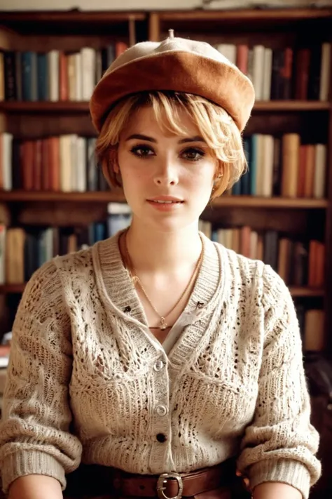 analog film photo ((light theme)), <lora:[UK]_-_Jill_St_John_XL:1> mt-jillstjohn, solo, (looking at viewer), realistic lighting, (blonde), (detailed skin), (detailed face), (happy:1.5), (Cable knit sweater, Midi skirt, Ankle boots, Wool beret, Leather crossbody bag, Statement necklace:1.4), (bookstore, rows of shelves, cozy reading nooks, literary:1.5)
BREAK
(dynamic pose)
BREAK
masterpiece, zstyle, extremely detailed, best quality, ultra-detailed, ultra high res, (photorealistic:1.4), raw photo, (realistic:0.2), 8k HDR, 1girl, bokeh, f1.4, 40mm, photorealistic, raw, 8k, textured skin, skin pores, intricate details, <lora:ZStyle_-_Photography_Style_SDXL:0.4> <lora:extremely_detailed:0.8>  . faded film, desaturated, 35mm photo, grainy, vignette, vintage, Kodachrome, Lomography, stained, highly detailed, found footage