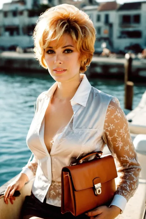 analog film photo ((light theme)), <lora:[UK]_-_Jill_St_John_XL:1> mt-jillstjohn, solo, (looking at viewer), realistic lighting, (blonde), (detailed skin), (detailed face), (happy:1.5), (Tailored blazer, Silk blouse, Pencil skirt, Pointed-toe heels, Structured leather briefcase, Statement watch:1.4), (marina, sailboats, waterfront dining, maritime:1.5)
BREAK
(dynamic pose)
BREAK
masterpiece, zstyle, extremely detailed, best quality, ultra-detailed, ultra high res, (photorealistic:1.4), raw photo, (realistic:0.2), 8k HDR, 1girl, bokeh, f1.4, 40mm, photorealistic, raw, 8k, textured skin, skin pores, intricate details, <lora:ZStyle_-_Photography_Style_SDXL:0.4> <lora:extremely_detailed:0.8>  . faded film, desaturated, 35mm photo, grainy, vignette, vintage, Kodachrome, Lomography, stained, highly detailed, found footage