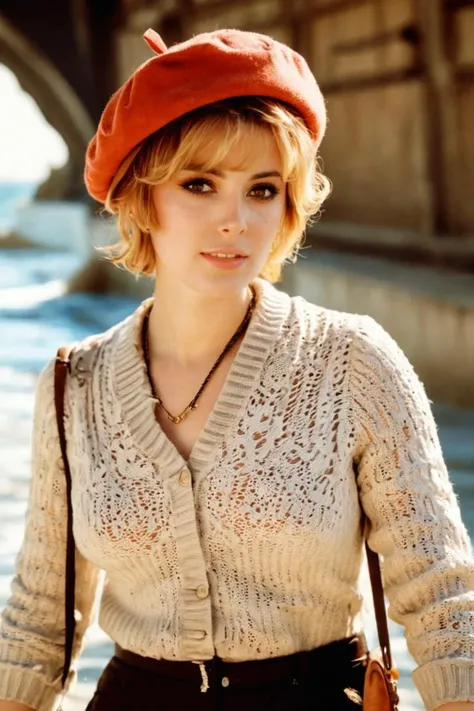 analog film photo ((light theme)), <lora:[UK]_-_Jill_St_John_XL:1> mt-jillstjohn, solo, (looking at viewer), realistic lighting, (blonde), (detailed skin), (detailed face), (happy:1.5), (Cable knit sweater, Midi skirt, Ankle boots, Wool beret, Leather crossbody bag, Statement necklace:1.4), (beach, sandy shore, crashing waves, sunny:1.5)
BREAK
(dynamic pose)
BREAK
masterpiece, zstyle, extremely detailed, best quality, ultra-detailed, ultra high res, (photorealistic:1.4), raw photo, (realistic:0.2), 8k HDR, 1girl, bokeh, f1.4, 40mm, photorealistic, raw, 8k, textured skin, skin pores, intricate details, <lora:ZStyle_-_Photography_Style_SDXL:0.4> <lora:extremely_detailed:0.8>  . faded film, desaturated, 35mm photo, grainy, vignette, vintage, Kodachrome, Lomography, stained, highly detailed, found footage