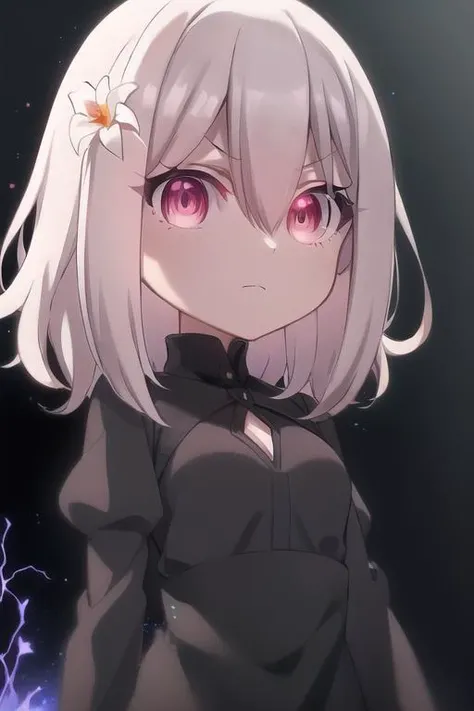 <lora:Lily Spy Classroom:0.85>,lily_olis, small breasts,black dress,silver hair, pink eyes, short hair, elegant dress, (glowing eyes:1.2), dark place, dark aura, serene expression,chibi, standing, beautiful face, (upper body:1.2), (high resolution illustration), anime girl, (high quality), 1girl, 4k,<lora:chibi2:1.0>