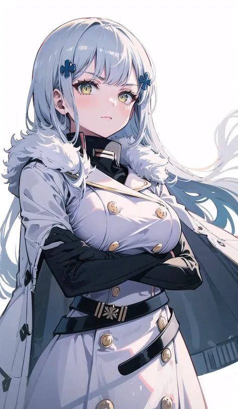 outfit-rossiya, 1girl, solo, white coat, looking at viewer, arms crossed, white background, simple background<lora:outfit-rossiya-pynoise:1.1> <lora:char-hk416:0.9>
