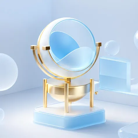 Baby blue|gold Room icon,many details, octane render, transparent glass texture,frosted glass, transparent technology sense, industrial design, white background, studio lighting, sunshine, flat, minimal, quasi-object, axisymmetric, blender, C4D, best quality, 4k