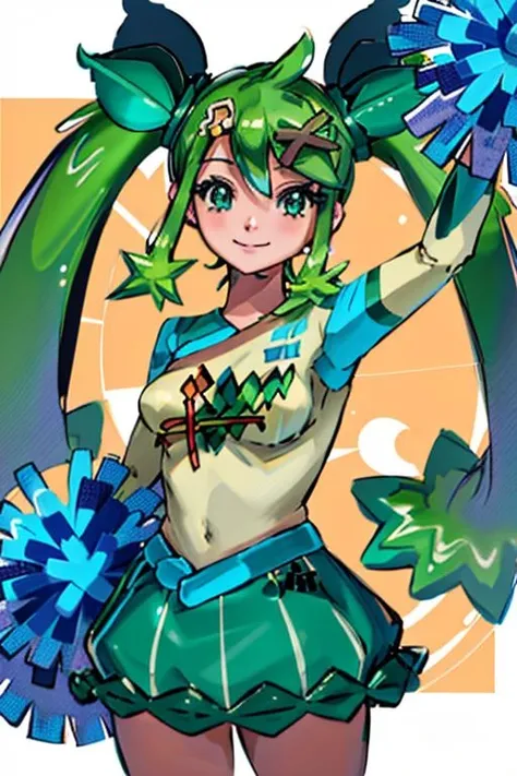 masterpiece,high quality,girl,twin tails,smile, arms and legs, green hair, drawing of woman in sailor suit, anime girl, dancing character, dancer playful cute pose, pretty game cg, --auto