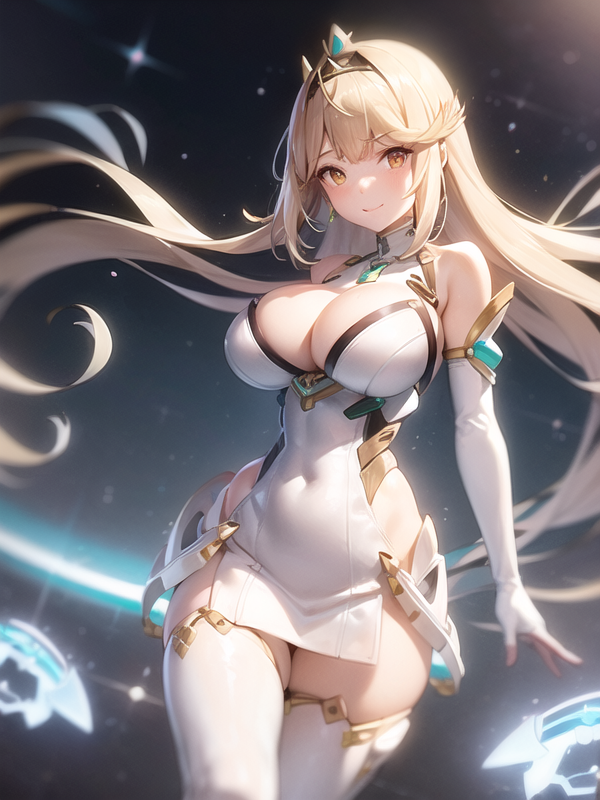 A woman in a white dress with long blonde hair and a sword - SeaArt AI