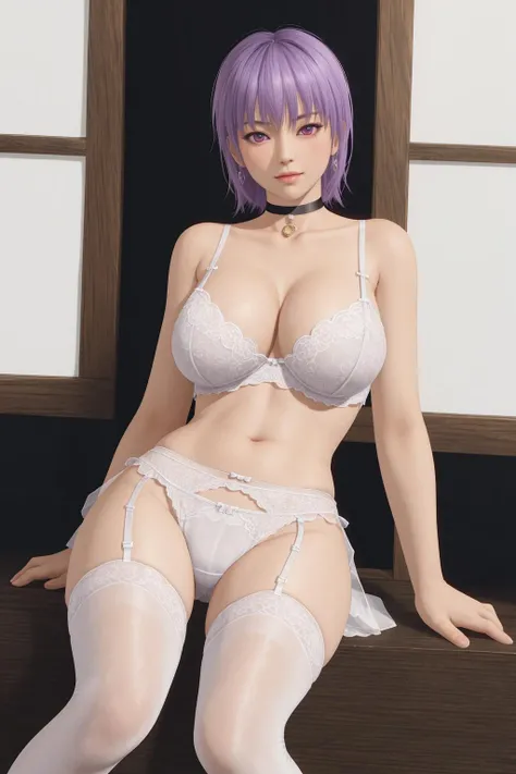 masterpiece, best quality, ayane, big breasts, underwear, white thighhighs, choker, looking at viewer, <lora:ayane00-000018:0.3>