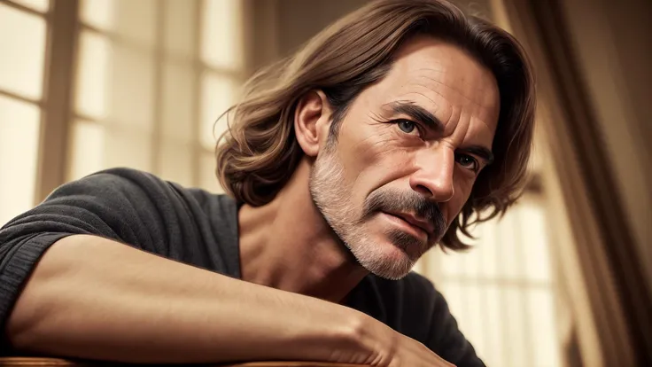 an awarded profesional photography of 1man Ornamental werewolf (1man), (male:1.2), wrinkled face, (middle-aged:1.2), aged up, finely detailed eyes and face, slim body, traditional appearance, the physical toll of aging, sense of authority and wisdom, bisque skin with dark brown layered comb over chin curtainwith Almond Eye Shape silver as Alchemist Determined facial expression he is Twisting the torso pose luxurious in a french country interior, ultradetialed character with perfect face,detailed skin,(ultrasharp:1.3),(masterpiece:1.1),best quality AS-YoungV2,(photorealistic:1.2),ultrarealistic,realistic ultradetailed character,4k perfect quality,<lyco:GoodHands-beta2:1>Magnificent,Imperceptible detail,Intricately designed, Dolly zoom