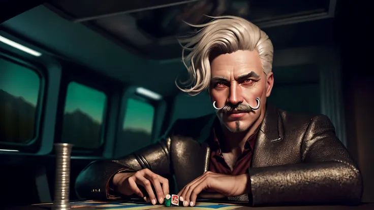 an awarded profesional photography of (1man:1.3) Ancient China  with silver  eyes  and Thin Brows and male Curly Fringe hair  hairstyle and walrus mustachein platinum blonde  color, he is doctor   grin, playing a game monopoly   in in a spaceship by David Fincher  Task Lighting,(epic scene:1.3),ultradetialed character with perfect face,detailed skin,(ultrasharp:1.3),(masterpiece:1.1),best quality,(photorealistic:1.2),ultrarealistic,realistic ultradetailed character,4k perfect quality, landscape with detailed character shot,  focus on character, <lyco:GoodHands-beta2:1> Magnificent,Imperceptible detail,Intricately designed,  (perfect quality face:1.5)  hyper-detailed complex,  very intricate details,  insanely detailed, detailed clothes, detailed skin, detailed body, nice character figure