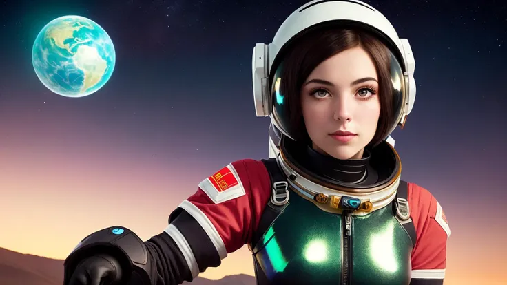 an awarded profesional photography of 1girl fairy with Balanced hourglass body and Modest Breasts with green  eyes  and S-shaped eyebrows and dark green  bob cut  she wear Wearing magnetic boots spacesuit: metallic attachment footwear, magnetic boots, zero-gravity anchoring, drift prevention. and Wearing an Omni-View Helmet, a seamless, polished sphere, iridescent under light.   torogao, Leaning against a wrought-iron fence, she holds a bouquet of wildflowers, radiating natural charm  in bedroom ,(epic scene:1.3),ultradetialed character with perfect face,detailed skin,(ultrasharp:1.3),(masterpiece:1.1),best quality,(photorealistic:1.2),ultrarealistic,realistic ultradetailed character,4k perfect quality, <lyco:GoodHands-beta2:1> by Wes Anderson  Fluorescent Lighting camera angle from side and focus on face  Magnificent,Imperceptible detail,Intricately designed,  (perfect quality face:1.5)  hyper-detailed complex,  insanely detailed, detailed clothes, detailed skin, detailed body,