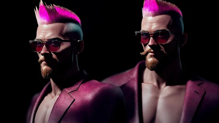 an awarded profesional photography of (1man:1.3) Viking with pink eyes yellow eyes eyes and Thin Brows and male Dreadlock mohawk hairstyle hairstyle and Dutch beardin Burgundy color, he wear blazer and x-ray glasses light smile, outstretched arm in path by by David Bailey Architectural Lighting,(epic scene:1.3),ultradetialed character with perfect face,detailed skin,(ultrasharp:1.3),(masterpiece:1.1),best quality,(photorealistic:1.2),ultrarealistic,realistic ultradetailed character,4k perfect quality, Over-the-shoulder shot, focus on character, <lyco:GoodHands-beta2:1> Magnificent,Imperceptible detail,Intricately designed, (perfect quality face:1.5) hyper-detailed complex, very intricate details, insanely detailed, detailed clothes, detailed skin, detailed body, nice character figure