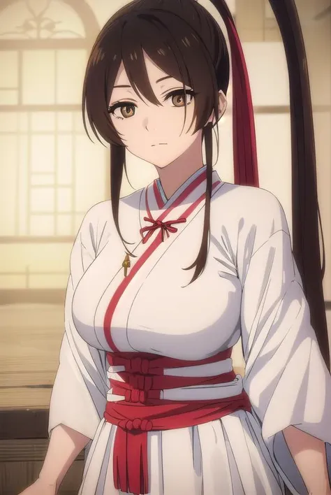 sagiriyamadaasaemon, <lora:sagiri yamada asaemon s1-lora-nochekaiser:1>,
sagiri yamada asaemon, long hair, black hair, ponytail, high ponytail, (brown eyes:1.5),
BREAK japanese clothes, kimono, hakama,
BREAK indoors,
BREAK looking at viewer, (cowboy shot:1.5),
BREAK <lyco:GoodHands-beta2:1>, (masterpiece:1.2), best quality, high resolution, unity 8k wallpaper, (illustration:0.8), (beautiful detailed eyes:1.6), extremely detailed face, perfect lighting, extremely detailed CG, (perfect hands, perfect anatomy),