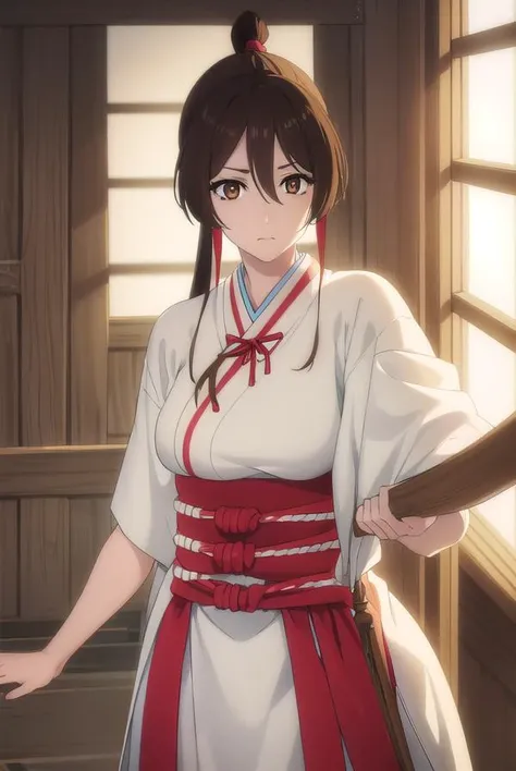 sagiriyamadaasaemon, <lora:sagiri yamada asaemon s1-lora-nochekaiser:1>,
sagiri yamada asaemon, long hair, black hair, ponytail, high ponytail, (brown eyes:1.5),
BREAK japanese clothes, kimono, hakama,
BREAK indoors,
BREAK looking at viewer, (cowboy shot:1.5),
BREAK <lyco:GoodHands-beta2:1>, (masterpiece:1.2), best quality, high resolution, unity 8k wallpaper, (illustration:0.8), (beautiful detailed eyes:1.6), extremely detailed face, perfect lighting, extremely detailed CG, (perfect hands, perfect anatomy),