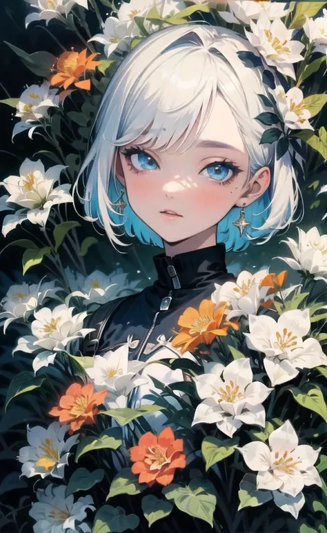 best quality, 4K wallpaper, masterpiece, extremely detailed CG unity 8k wallpaper, extremely detailed eyes, ultra-detailed, intricate details, jppop art style, <lora:japanesepopartstyle:0.7>, 1girl, looking at viewer, outdoors, garden, full flower, flower background,