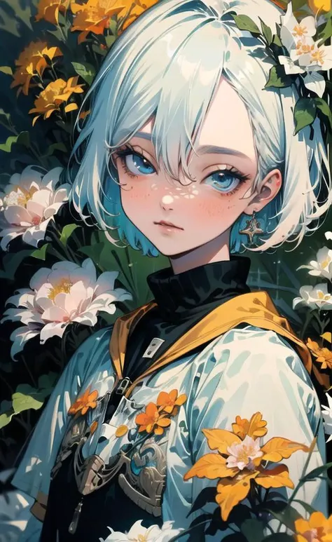 best quality, 4K wallpaper, masterpiece, extremely detailed CG unity 8k wallpaper, extremely detailed eyes, ultra-detailed, intricate details, jppop art style, <lora:japanesepopartstyle:0.8>, 1girl, looking at viewer, outdoors, garden, full flower, flower background,