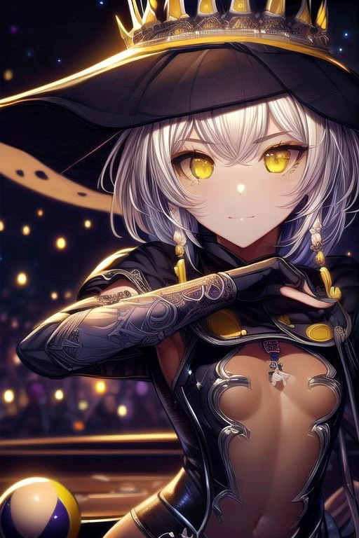 hilda, yellow eyes, long hair, very long hair, braid, twin braids, white hair, hat, leotard, see-through, witch hat, fingerless gloves, jewelry, black gloves, (masterpiece:1.2), best quality, high resolution, unity 8k wallpaper, (illustration:0.8), (beautiful detailed eyes:1.6), extremely detailed face, perfect lighting, extremely detailed CG, (perfect hands, perfect anatomy), (masterpiece:1.1), (best quality:1.1), 1girl, Real light and shadow, 4k, 8k, wallpaper,epic, detail texture, white hair, (yellow eyes:1.5), ((((whitehair:1.35, medium hair)))),intricate eyes,beautiful detailed eyes,symmetrical eyes,big eyes:1.5,(((lustrous skin:1.5,bright skin: 1.5,skin tanned,shiny skin,very shiny skin,shiny body,plastic glitter skin,exaggerated shiny skin,illuminated skin))),(detailed body,(detailed face)), cute, erotic,daring, (dynamic pose:1.0),happy,smile,(centered,scale to fit dimensions,Rule of thirds), highres,sharp focus,(ultra detailed,extremely detailed),(photorealistic artwork:1.37),(extremely detailed CG unity 8k wallpaper),(((vibrant colors,vibrant theme))),(intricate),(masterpiece),(best quality), upper body, full body, lean on table, aim pool ball