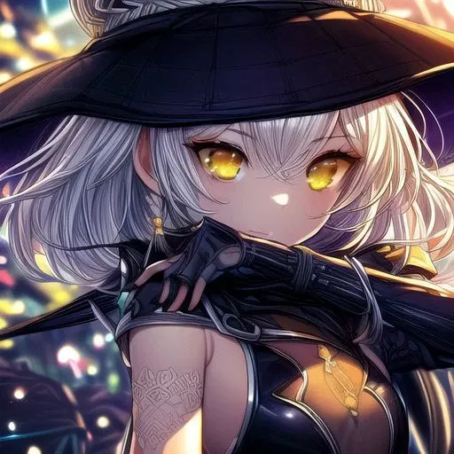 hilda, yellow eyes, long hair, very long hair, braid, twin braids, white hair, hat, leotard, see-through, witch hat, fingerless gloves, jewelry, black gloves, (masterpiece:1.2), best quality, high resolution, unity 8k wallpaper, (illustration:0.8), (beautiful detailed eyes:1.6), extremely detailed face, perfect lighting, extremely detailed CG, (perfect hands, perfect anatomy), (masterpiece:1.1), (best quality:1.1), 1girl, Real light and shadow, 4k, 8k, wallpaper,epic, detail texture, white hair, (yellow eyes:1.5), ((((whitehair:1.35, medium hair)))),intricate eyes,beautiful detailed eyes,symmetrical eyes,big eyes:1.5,(((lustrous skin:1.5,bright skin: 1.5,skin tanned,shiny skin,very shiny skin,shiny body,plastic glitter skin,exaggerated shiny skin,illuminated skin))),(detailed body,(detailed face)), cute, erotic,daring, (dynamic pose:1.0),happy,smile,(centered,scale to fit dimensions,Rule of thirds), highres,sharp focus,(ultra detailed,extremely detailed),(photorealistic artwork:1.37),(extremely detailed CG unity 8k wallpaper),(((vibrant colors,vibrant theme))),(intricate),(masterpiece),(best quality), upper body, full body, lean on table, aim pool ball