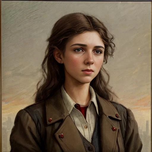 a photograph of an disappointing young lady in a socialist realism style