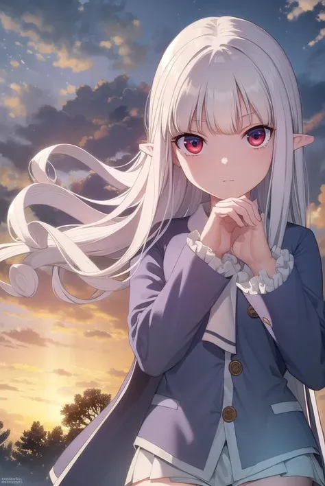cheong, <lora:cheong-lora-nochekaiser:1>,
cheong, long hair, bangs, (red eyes:1.2), white hair, pointy ears, curly hair,
BREAK skirt, shirt, thighhighs, jacket, zettai ryouiki, ascot, white skirt, collar, long sleeves, blue shirt,
BREAK outdoors, nature, forest, sky, sun, cloud,
BREAK looking at viewer, (cowboy shot:1.5),
BREAK <lyco:GoodHands-beta2:1>, (masterpiece:1.2), best quality, high resolution, unity 8k wallpaper, (illustration:0.8), (beautiful detailed eyes:1.6), extremely detailed face, perfect lighting, extremely detailed CG, (perfect hands, perfect anatomy),