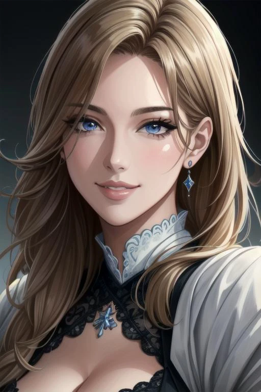 ((masterpiece)), ((best quality)), (ultra-detailed), absurdres, extremely detailed CG unity 8k wallpaper, Official Art, (realistic), beautiful face, detailed hands, expressive eyes, upper body, close up, solo, scenery, illustration, dramatic lighting, standing, smile, 1girl, sharp eyelashes, lips, dress ((masterpiece)), , absurdres, HDR