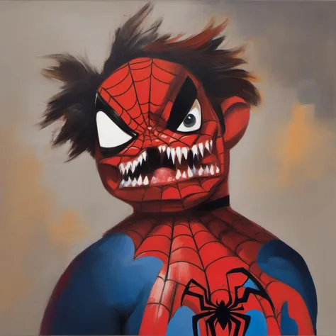 painting of Spiderman with sharp teeth, George Condo Style, horror(theme), <lora:MBTDF xl-000002:0.9>