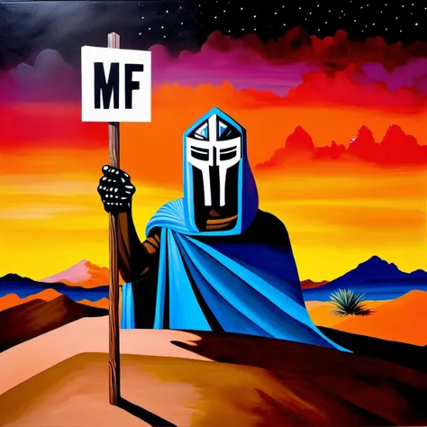 painting of MF DOOM, night time, Desert George Condo Style, horror(theme),  <lora:MBTDF xl-000003:0.9>