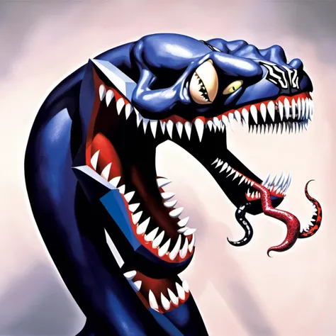 upper body painting of a Venom Symbiote with sharp teeth, George Condo Style, horror(theme),  <lora:MBTDF xl:0.9>