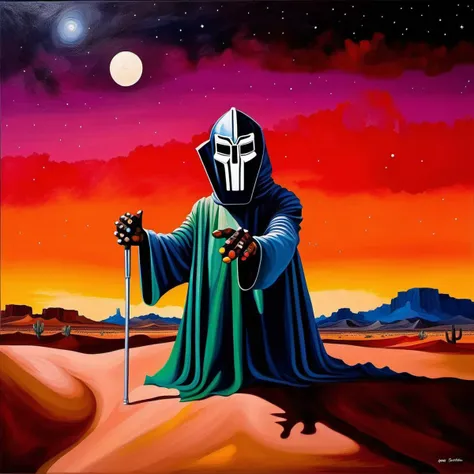 painting of MF DOOM, night time, Desert George Condo Style, horror(theme), <lora:MBTDF xl-000002:0.9>