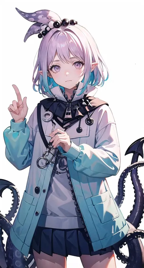 origin, solo, skirt, 1girl, jacket, white background, pleated skirt, tentacles, blue skirt, simple background, long sleeves, shirt, closed mouth <lora:kirara-pynoise-OG-000009:1>