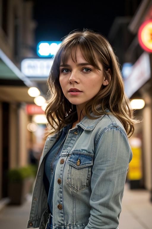 Arafed woman in a denim jacket standing on a city street - SeaArt AI
