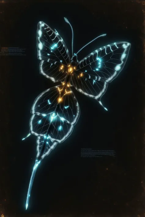 a bioluminescent moth, black background, J_diagram <lora:J_diagram:1>